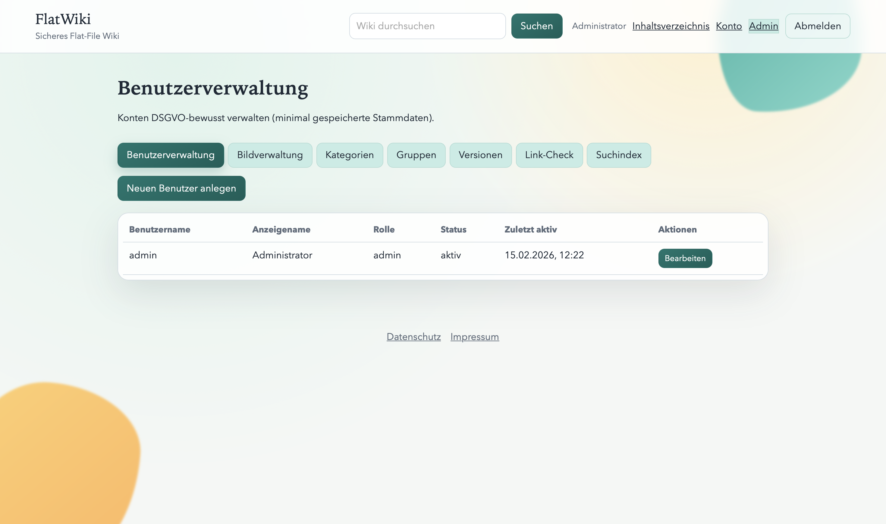 Adminbereich zur Benutzerverwaltung