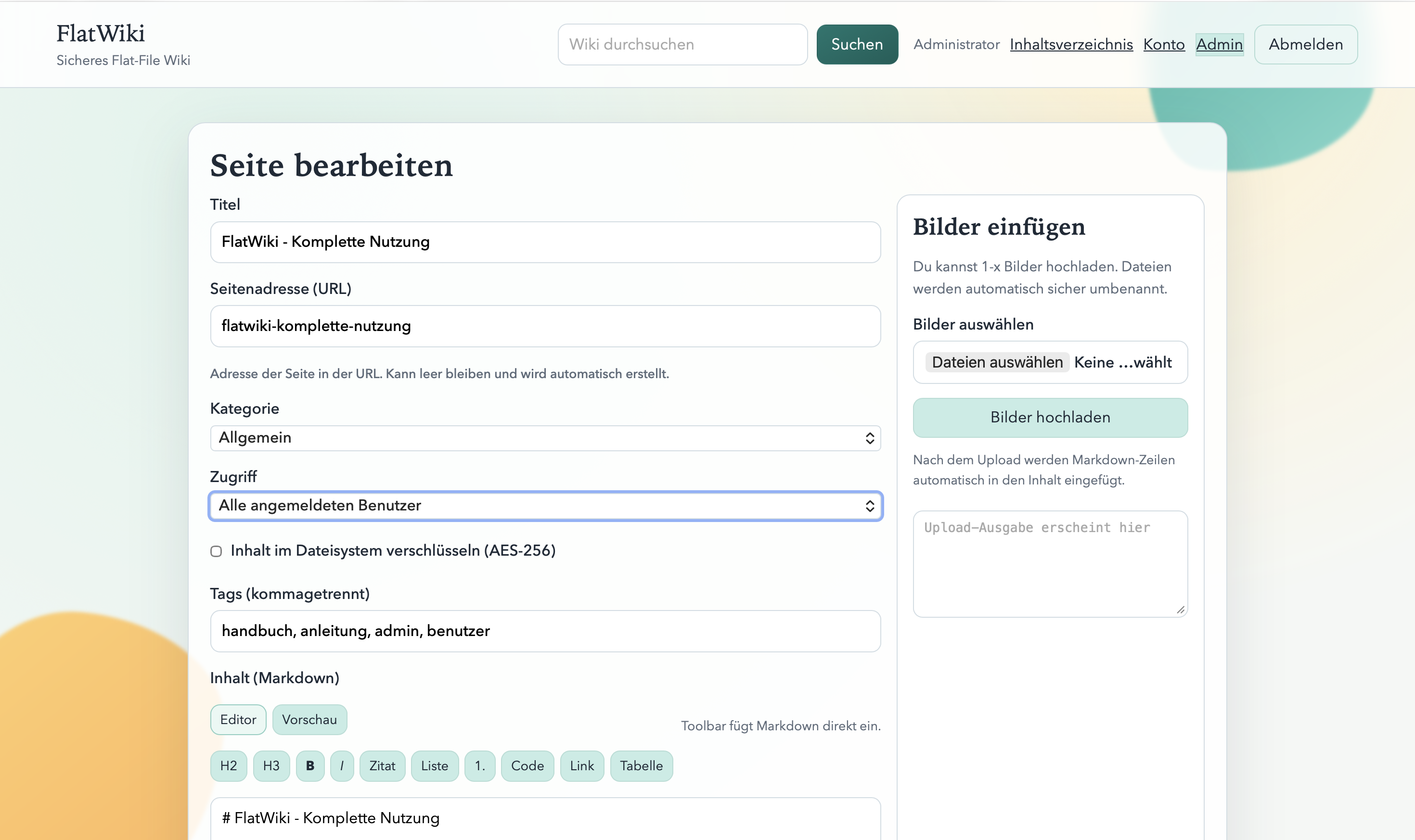 Editor mit Live Vorschau f&uuml;r Markdown